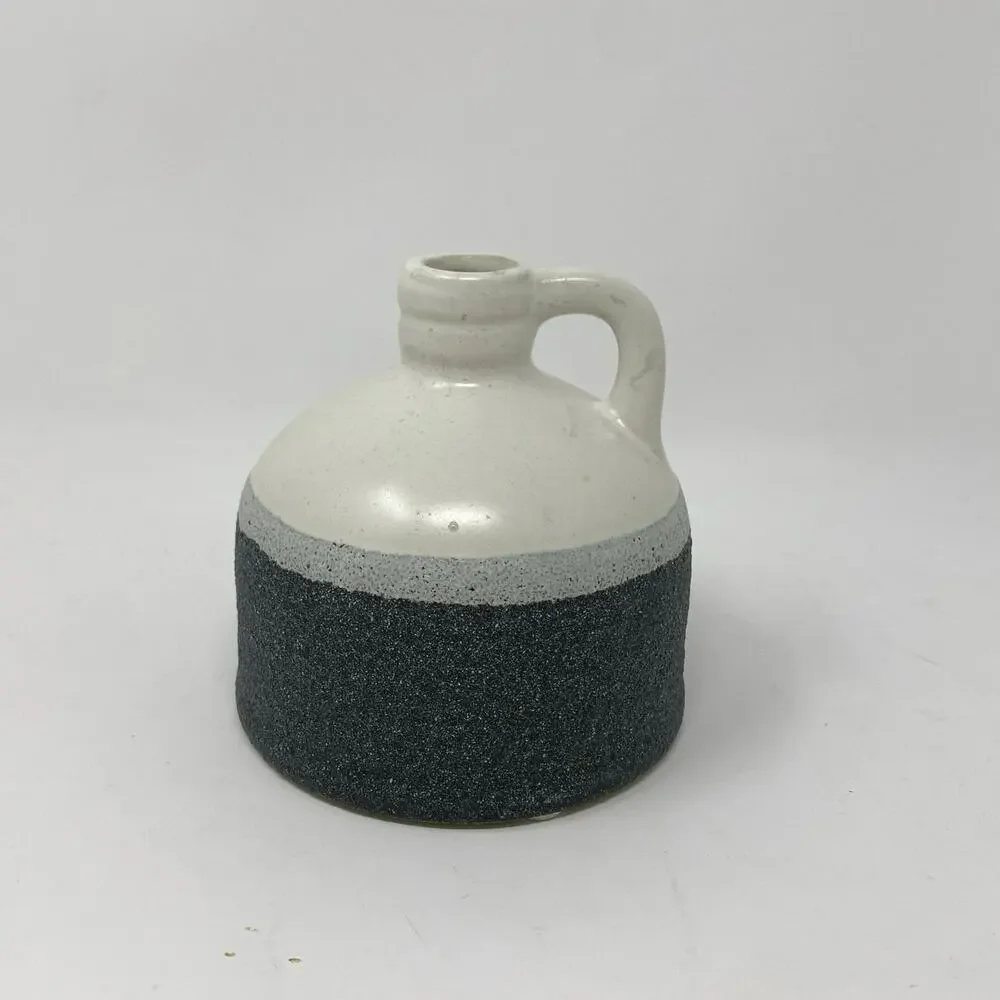 Small ceramic jug vase two-toned textured white gray